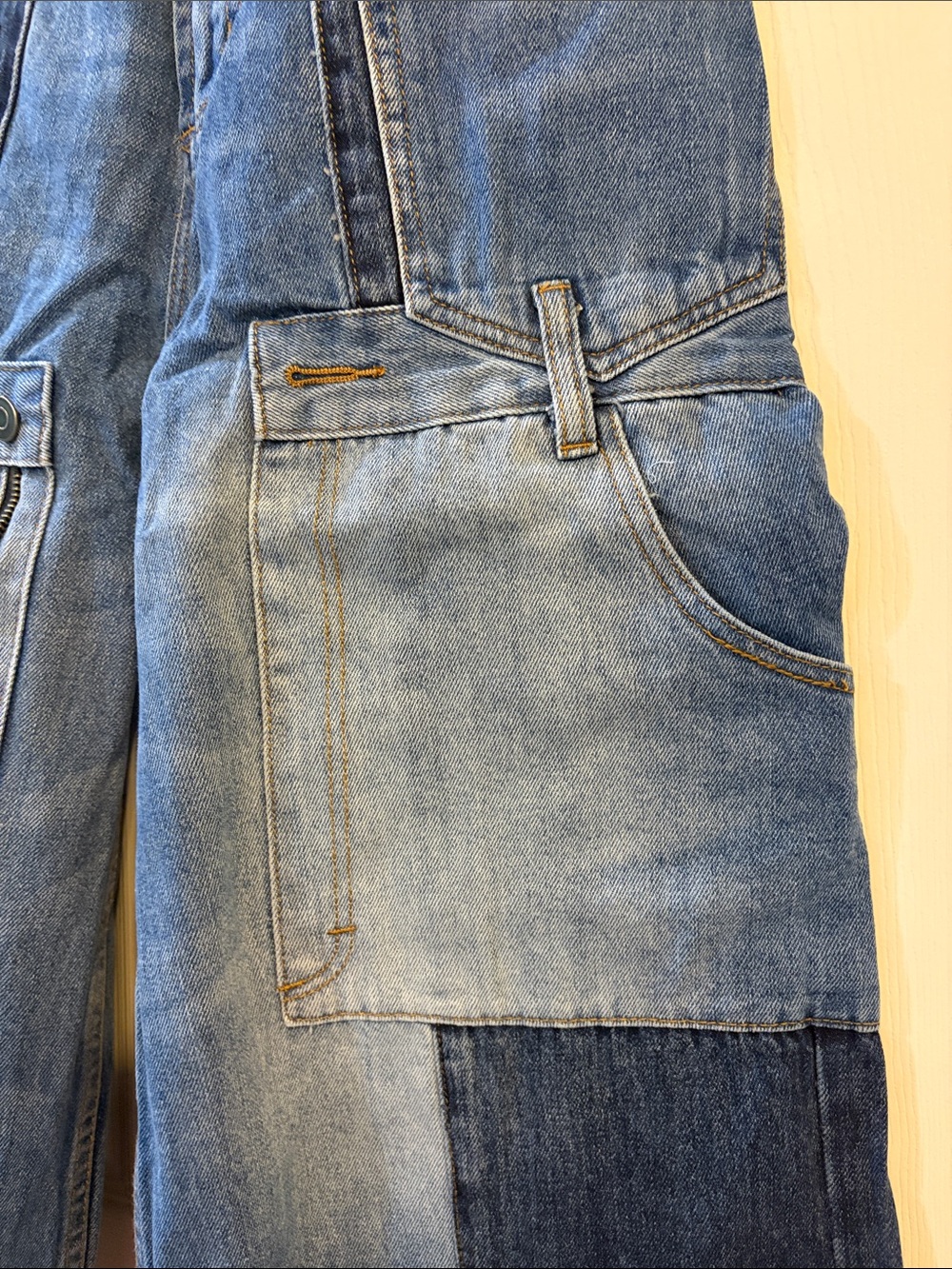 Oli & Hali NWT Blue Faded UPSIDE DOWN POCKETS Patchwork Wide-Leg Jeans - Picture 3 of 13